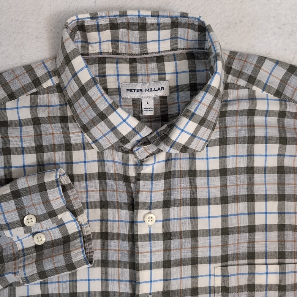 Peter Millar Mens L Multicolor Plaid Fenton Cotton Strech Sport Shirt Lightweigh
